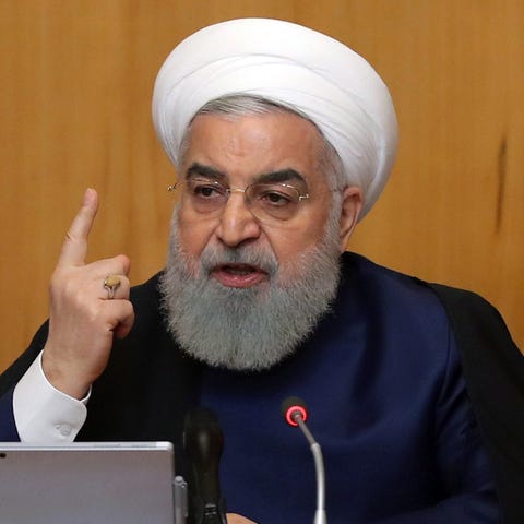 Iran's President Hassan Rouhani is seen speaking...