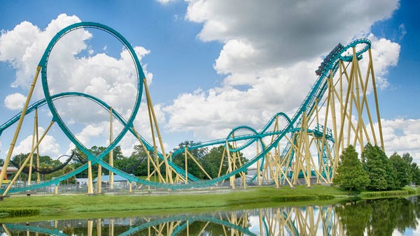 Kraken at SeaWorld Orlando soars 149 feet tall,...