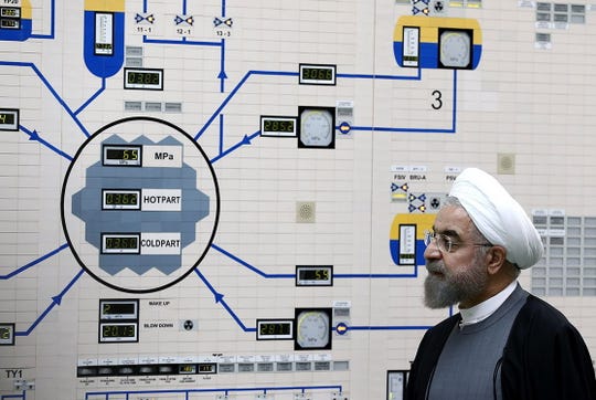 Iranian President Hassan Rouhani visits the Bushehr nuclear power plant in southern Iran, on Jan. 13, 2015.
