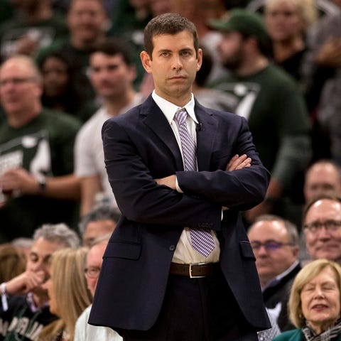Brad Stevens looks on during Game 5 against the...