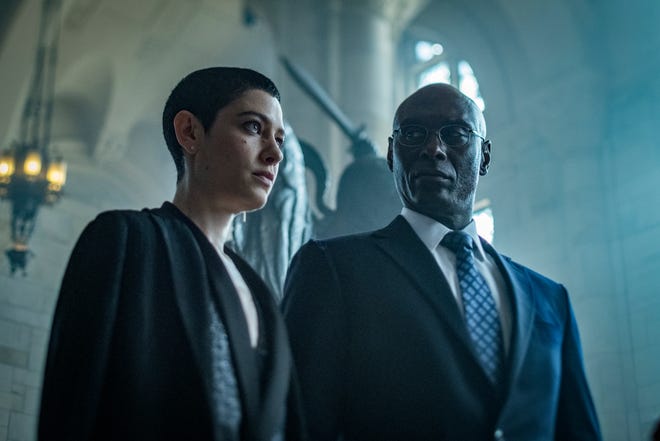 The Adjudicator (Asia Kate Dillon, left, with Lance Reddick) arrives in New York with a bone to pick in "John Wick: Chapter 3."