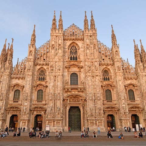 Made of pink marble and decorated with Gothic...