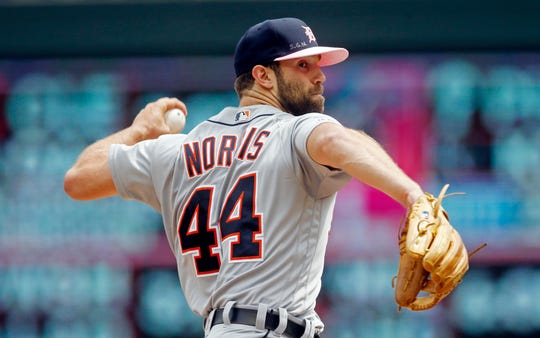 Detroit Tigers pitcher Daniel Norris throws against the Minnesota Twins in the first inning.