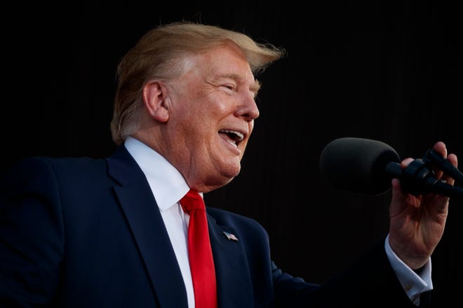 In this May 8, 2019, photo, President Donald Trump speaks at a rally in Panama City Beach, Fla. Trump's combative approach to trade has been one of the main constants among his often-shifting political views. He's showing no signs of backing off now even as the stakes intensify with the threat of a full-blown trade war between the world's two biggest economies.