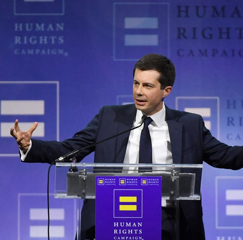 South Bend, Indiana Mayor Pete Buttigieg delivers...