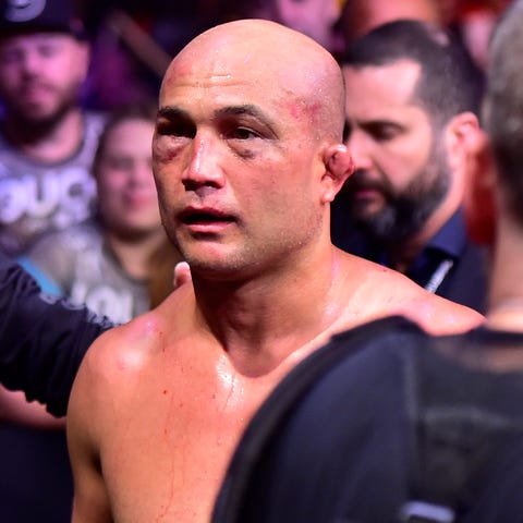 BJ Penn reacts after his loss to Clay Guida.