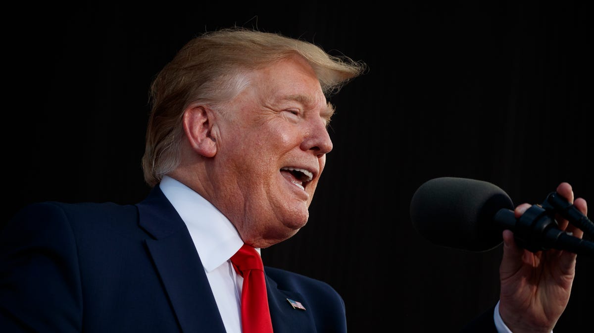 In this May 8, 2019, photo, President Donald Trump speaks at a rally in Panama City Beach, Fla.