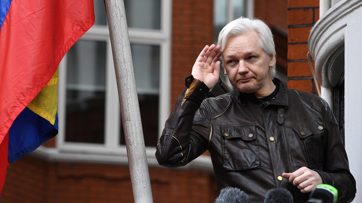 Wikileaks founder Julian Assange speaks to reporters on the balcony of the Ecuadorian Embassy in London, on May 19 May 2017.