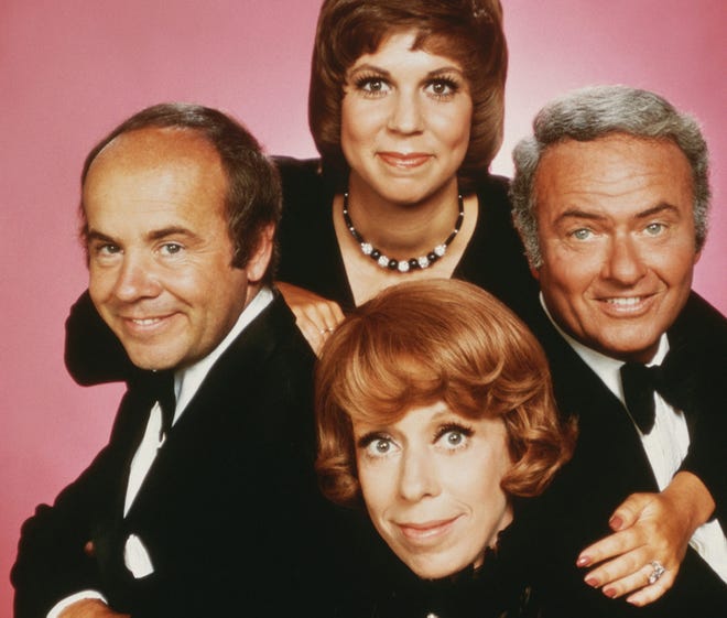 Tim Conway, star of "The Carol Burnett Show," has died at 85, according to his publiscist. Conway, left, is shown with Vicki Lawrence, top, Harvey Korman and Carol Burnett..