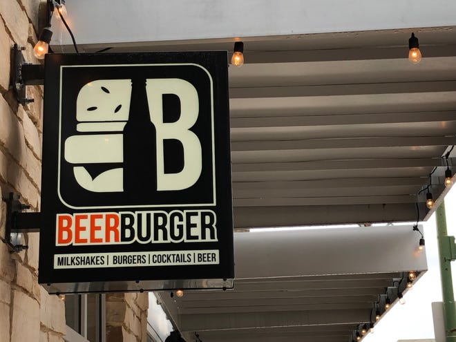 The sign outside of BeerBurger located at 180 E Burlington St.