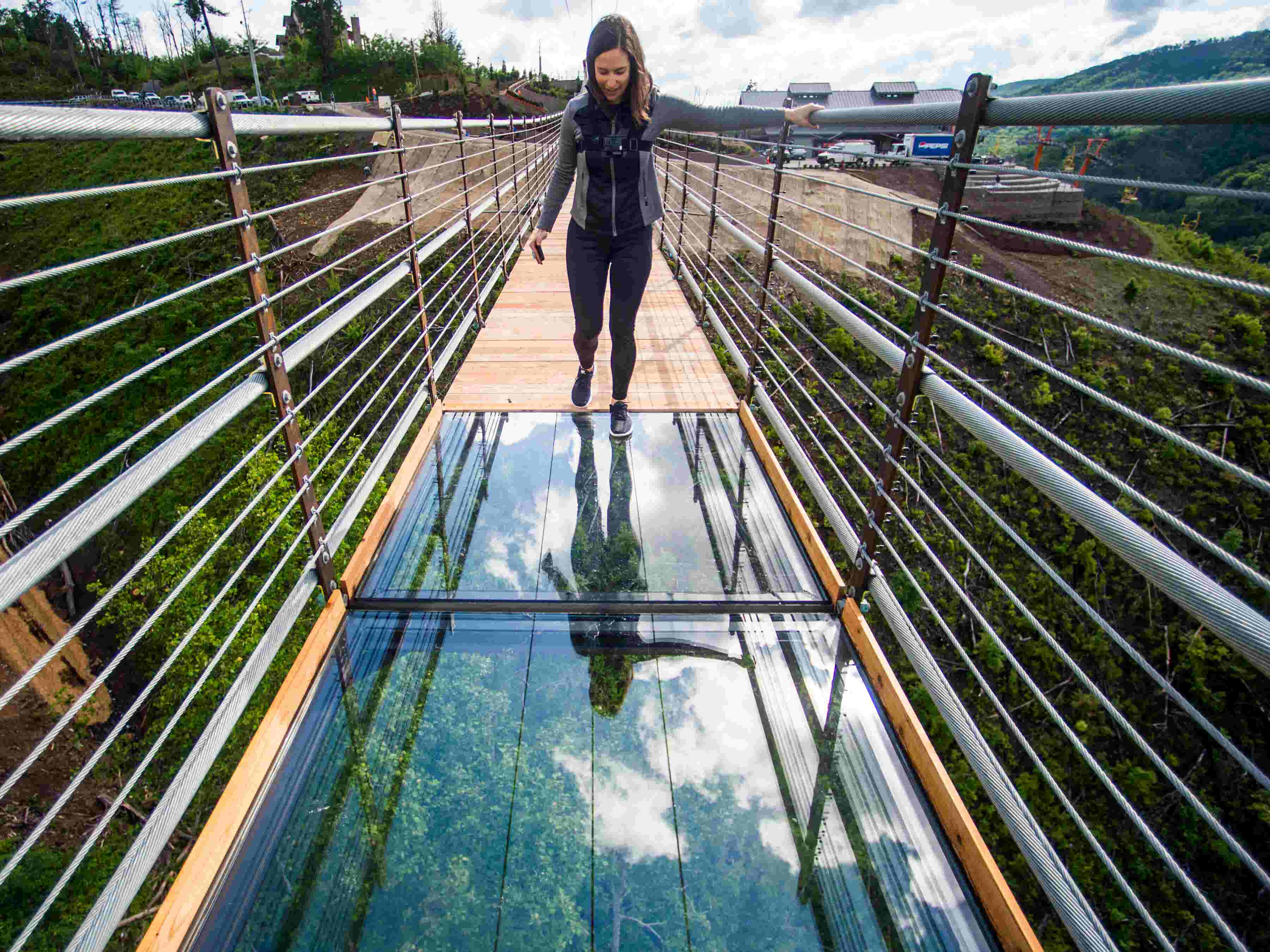 This Is Freaky Walk With Reporter Brenna Mcdermott Across The Glass Floor Panels On The Gatlinburg Skybridge