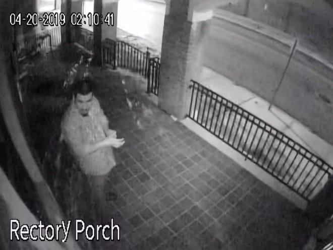 York City Police are looking to identify a man who vandalized St. Patrick's Church around 2 a.m. Saturday, April 20.