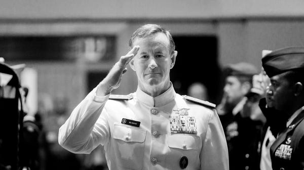 File photos of William H. McRaven, a retired Navy...