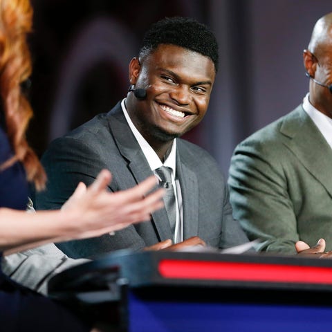 Zion Williamson is interviewed by ESPN during the...