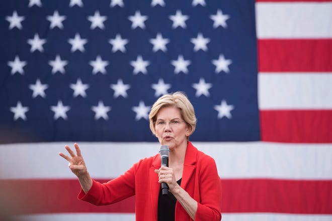 Democratic presidential candidate Sen. Elizabeth Warren, D-Mass., addresses a campaign rally at George Mason University in Fairfax, Va., Thursday, May 16, 2019.