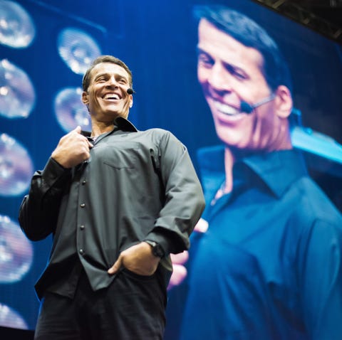 Tony Robbins speaks on stage during "Tony Robbins...