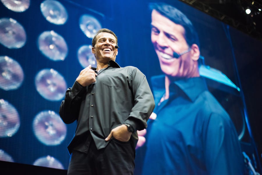 Tony Robbins speaks on stage during "Tony Robbins LIVE: Unleash the Power Within" in July 2017 in Newark, New Jersey.