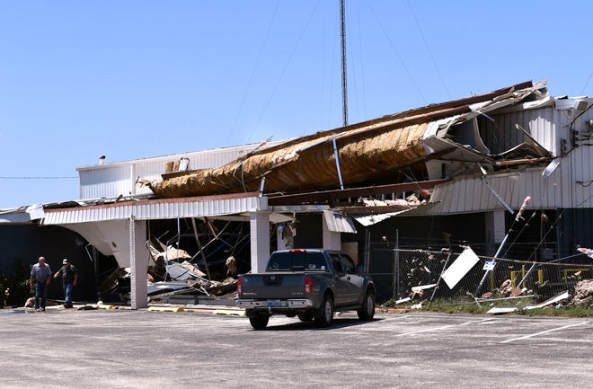 FILE PHOTO - The roof at Big Tex Trailers was peeled back May 18, 2019, during a storm that also produced an EF-2 tornado. Since the tornado that struck parts of Abilene in the early morning hours, city officials have received inquiries from the public about installing an outdoor warning system.