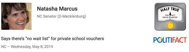 North Carolina Fact-Checking Project ruling on a comment on private school vouchers.