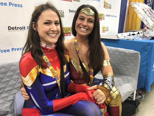 Ashley Vansickle (Captain Marvel, left), 26, asked Deanna Mascia (Wonder Woman), 25, to marry her at Motor City Comic Con on May 18, 2019.
The couple from Columbus, Ohio, had been dating for about a year when Vansickle came up with the idea of ​​using the convention as the perfect place to ask the question.
