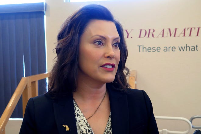 Michigan Gov. Gretchen Whitmer speaks after touring the Hope Network Neuro Rehabilitation campus Thursday, May 16, 2019, in East Lansing, Mich.