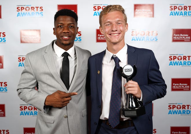 Logan Stoltenborg of Briarcrest, right, poses with Anthony Miller at the 2019 Commercial Appeal Sports Awards.