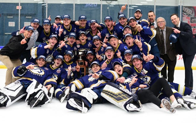 The Stampede celebrate their Clark Cup title on Friday night in Chicago.
