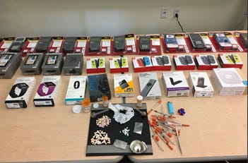 Various stolen merchandise and narcotics seized by deputies in Moorpark on Thursday.