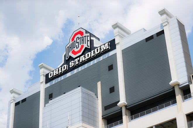 The back of the scoreboard is pictured at Ohio State University's football stadium on Saturday.
