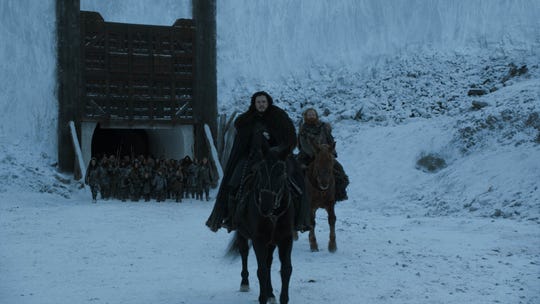 Jon Snow (Harington Kit), left, and Tormund (Kristofer Hivju) bring the savages back to their homes north of the wall.
