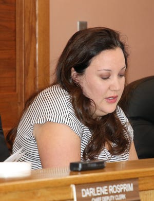 Roberta Smith,  Eddy County finance director, discusses budget figures during a May 21 meeting of the Eddy County Board of Commissioners.