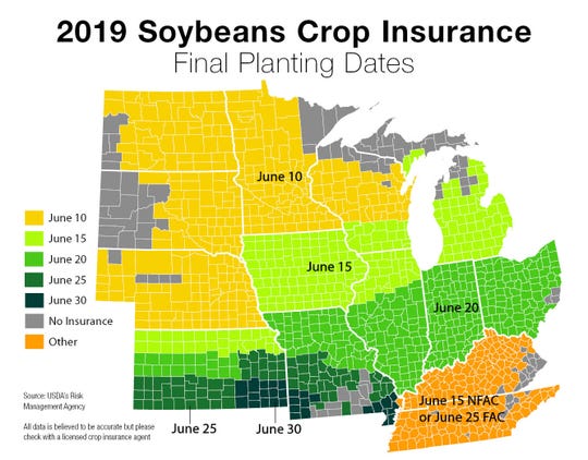 2019 Soybeans crop insurance final planting dates.