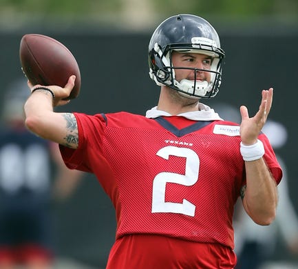 Houston Texans quarterback AJ McCarron (during practice drills at the Houston Methodist Training Center.