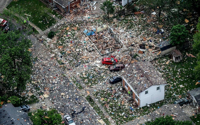 The scene of a deadly home explosion in Jeffersonville, Ind., on Sunday, May 19, 2019.