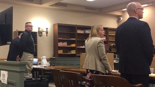 Tuesday was day one in the Cumberland County Superior Court trial of Larry J. Pulcine (second from left) in the 2016 murder of one of his co-workers as the victim slept in his room at the Wingate Hotel in Vineland. At right, Assistant Prosecutors Lindsey Seidel and Charles J. Wettstein.