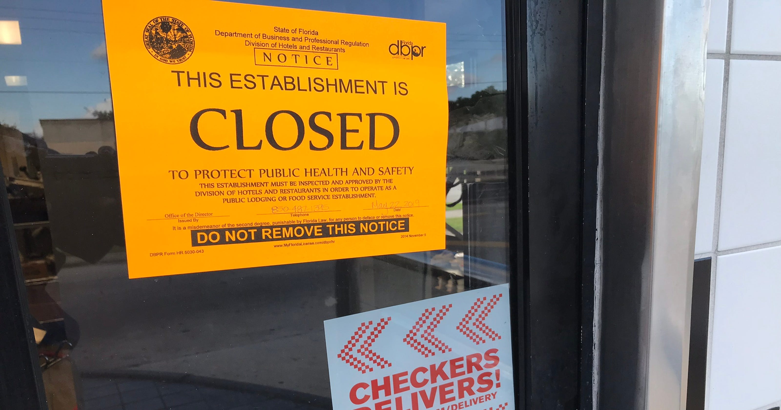 Restaurant inspections Checkers in Palm Bay temporarily closed due to