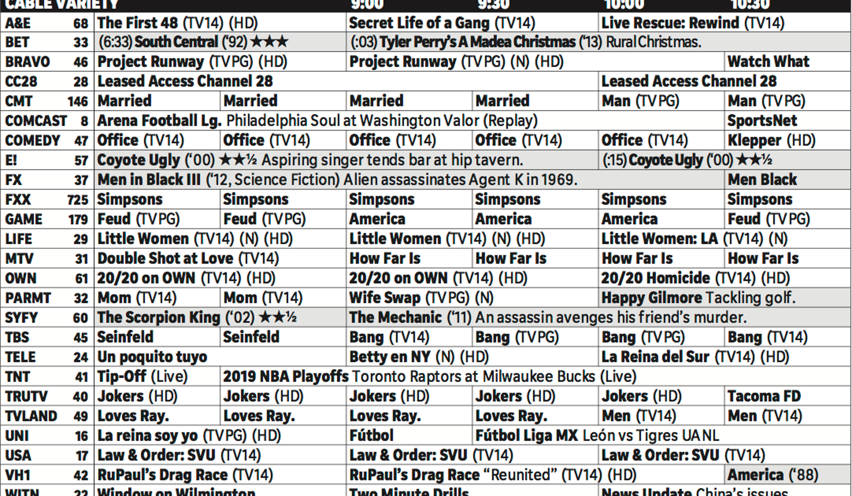 tv listing of shows for tonight