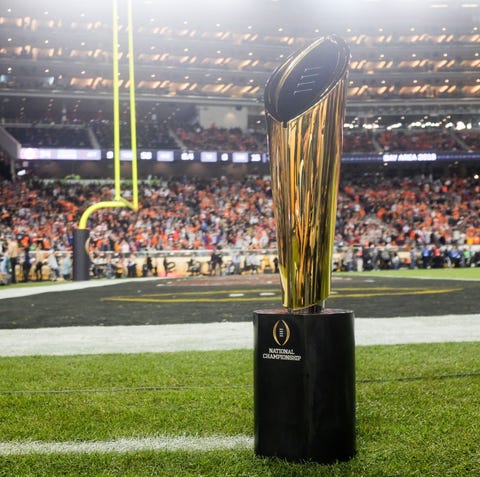 A view of the College Football Playoff trophy...