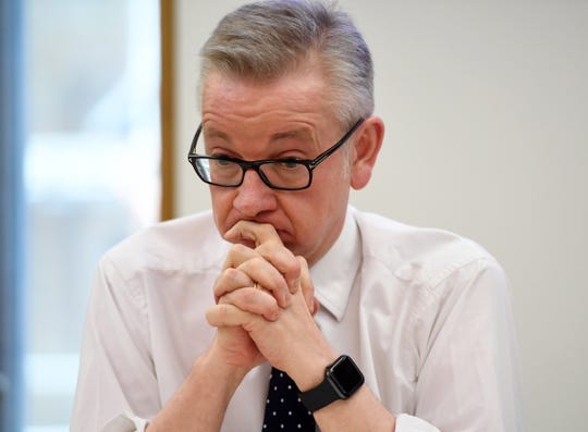 Michael Gove is seen during an event inside the Houses of Parliament in Westminster, London, on April 23, 2019.