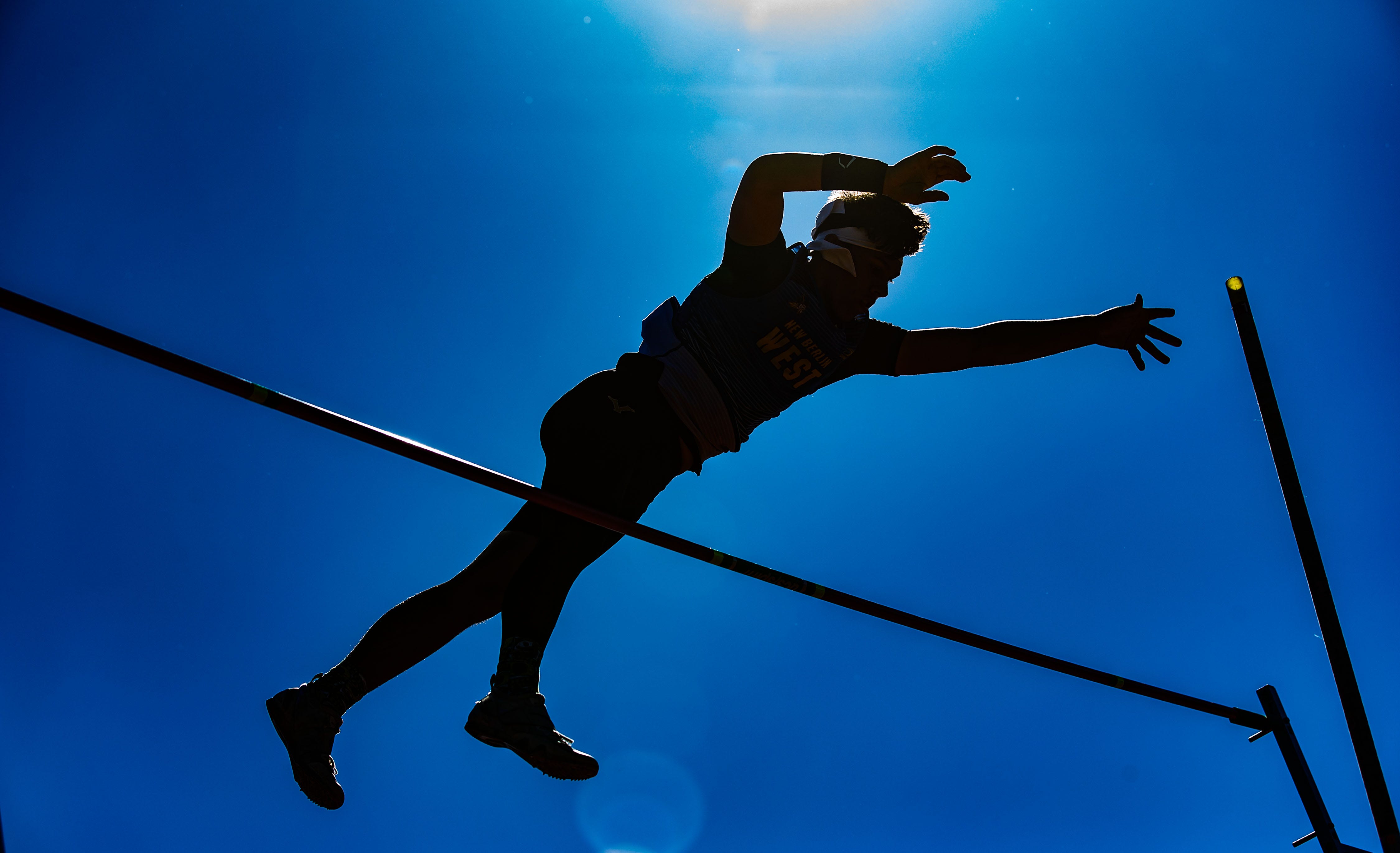 New Berlin West's Aaron Sobush competes in the boys pole vault at the Wisconsin Lutheran D2 track and field sectional on Thursday, May 23, 2019. Sobush won the event with a vault of 14-00.00.