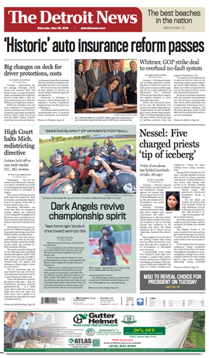 The front page of The Detroit News, Saturday, May 25, 2019.