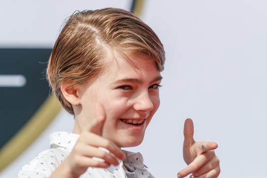 Actor Jackson Robert Scott, from the new film "It', walks the red carpet during the 103rd Indianapolis 500, Sunday, May 26, 2019.