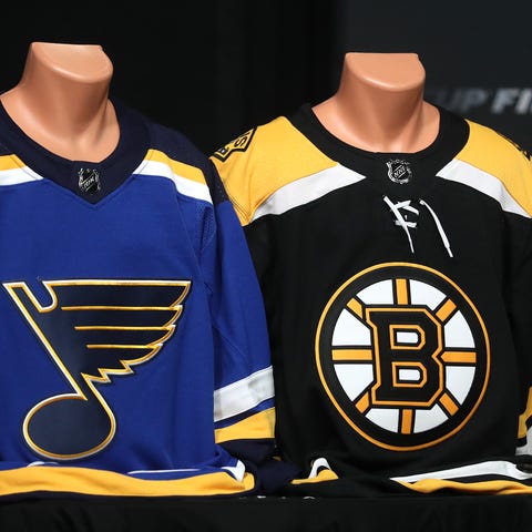 A detailed view of the jerseys of the St. Louis...