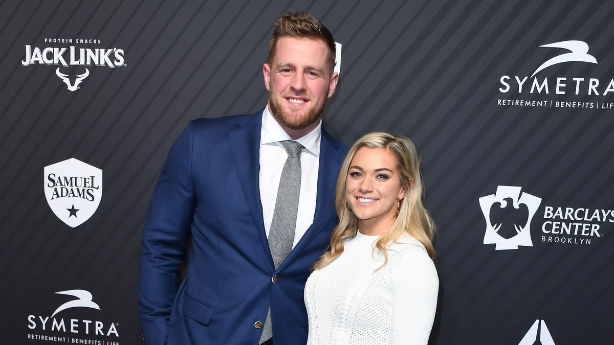 J. J. Watt and his girlfriend Kealia Ohai arrive for the 2017 Sports Illustrated Sportsperson of the Year Award Show.