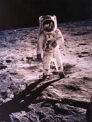 Buzz Aldrinâ€™s footprints on the moon may eventually be filled by dust. Neil Armstrong portrait of Buzz Aldrin with the photographer and the Lunar Module reflected in his gold-plated visor, Apollo 11, July 1969