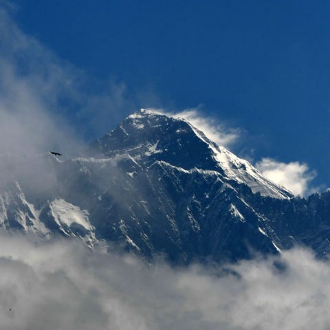 Mount Everest (height 8848 metres) is seen in the 