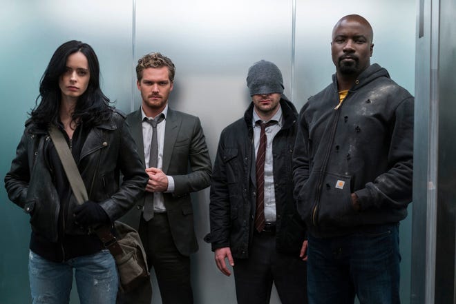 Finn Jones, second left, quickly got a new gig: "Marvel's Iron Fist" on Netflix, which was canceled after two seasons.  His character also teamed up with Jessica Jones (Krysten Ritter), Luke Cage (Mike Colter, right) and and Daredevil (Charlie Cox) in "The defenders."
