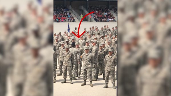 Airman cries after family taps him out at...