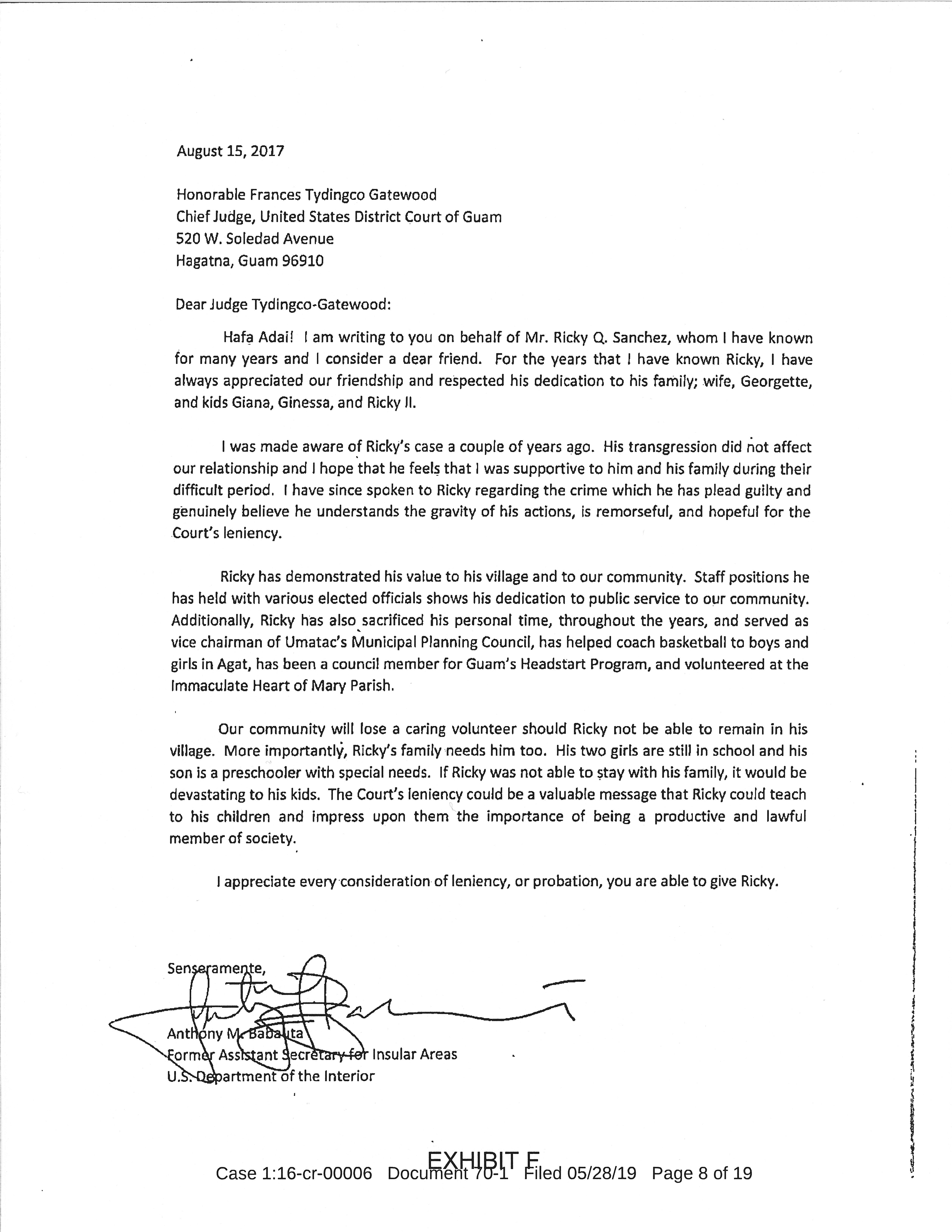 letters of support for ricky sanchez support letter
