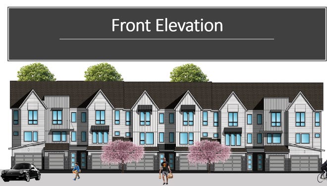 Eight attached townhouses are to be built on the Mill Pond on First Street, as shown in an architectural rendering presented to City of Brighton planners by engineers with Diffin-Umlor and Associates.